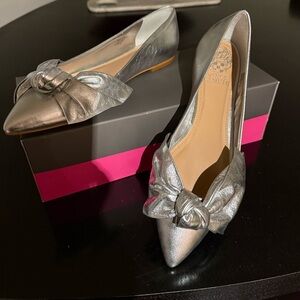 Vince Camuto Metallic Silver Flats with Knot Accent